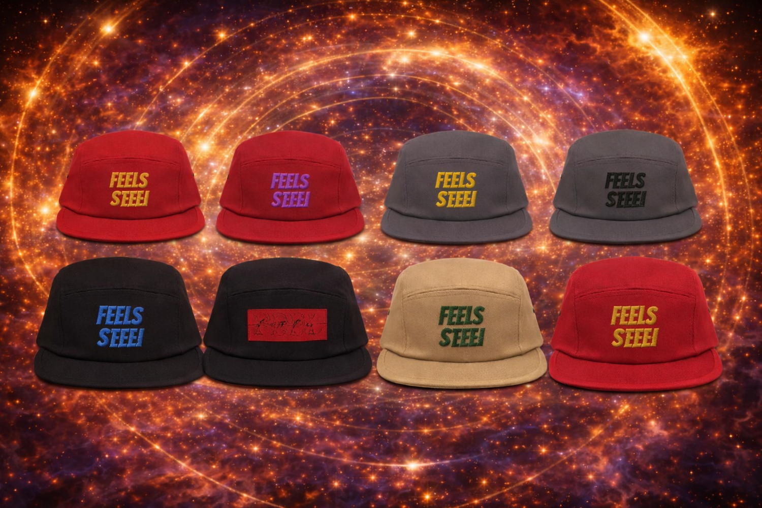 FEEL THE FEELS™: BLACK | 5-PANEL CAPS | CROWN & ROOT CHAKRA.