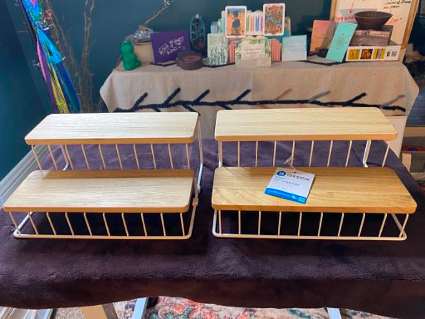 U.NIQUE DROPS™: iDesign The Ría Safford Collection Acacia Wood and Wire 2-Tier Organizer. Pantry Storage Rack. 2 Available!