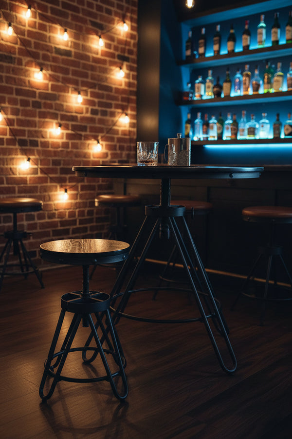 U.NIQUE DROPS™: Tianjin Winners Furniture Co. Ltd. Industrial Adjustable Pub Table & 4-Stool Set.