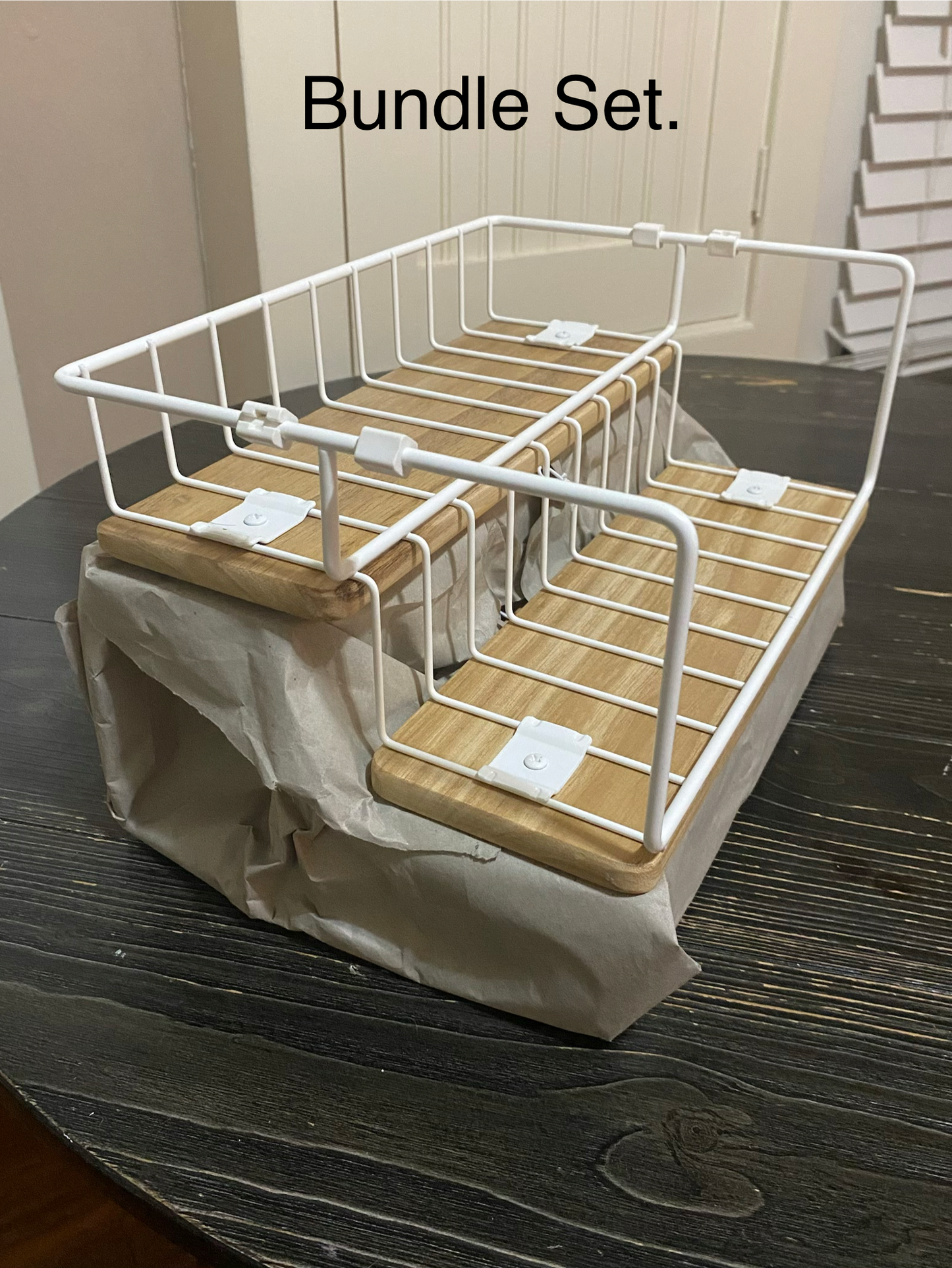 U.NIQUE DROPS™: iDesign The Ría Safford Collection Acacia Wood and Wire 2-Tier Organizer. Pantry Storage Rack. 2 Available!