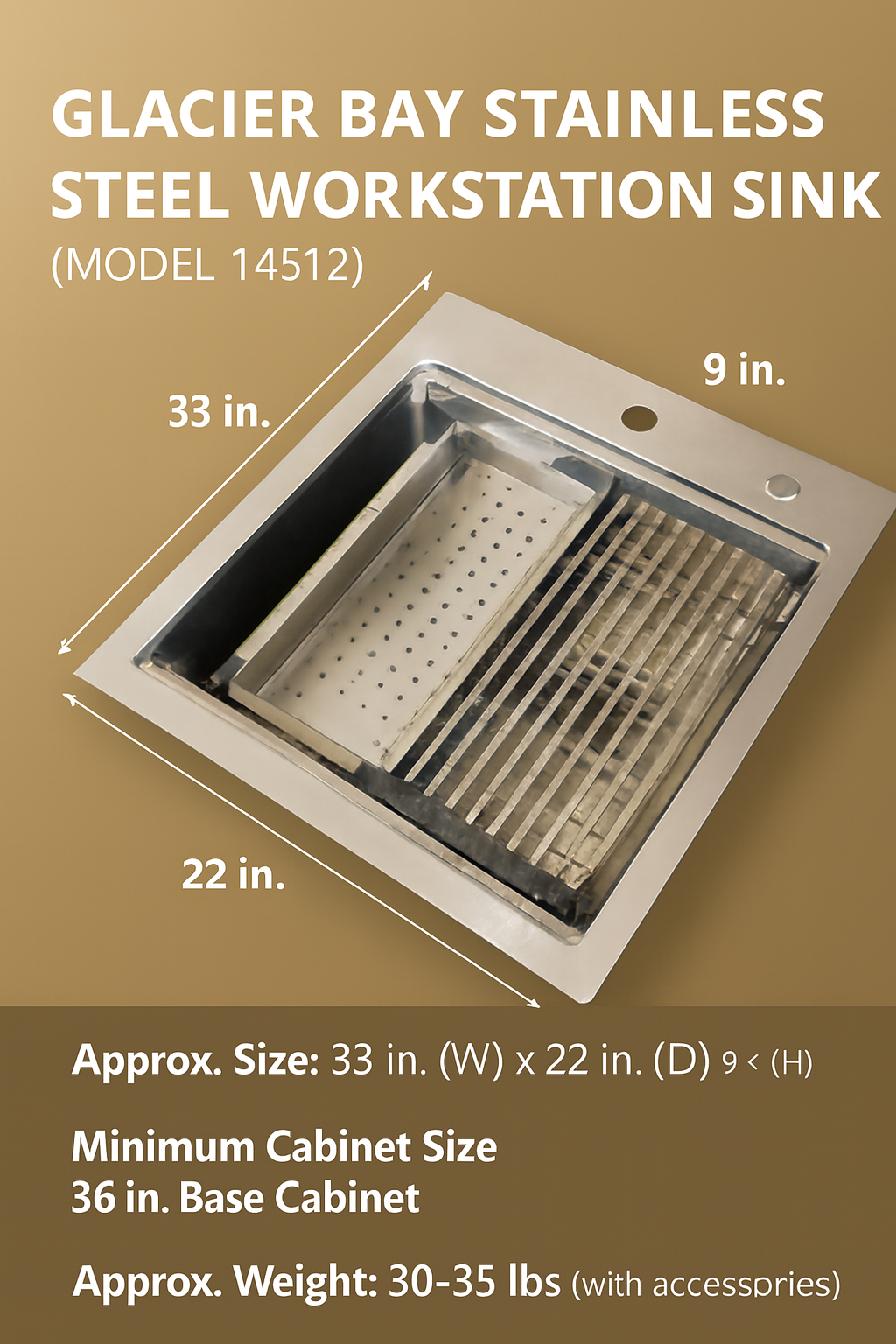 Glacier Bay Stainless Steel Workstation Sink (14512) – Like New – Pickup in Lowell IN