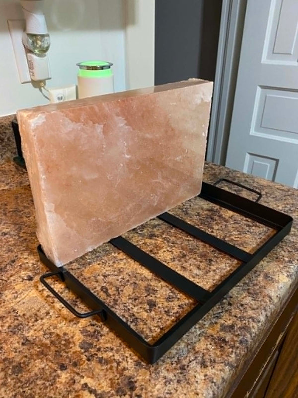 U.NIQUE DROPS™: Himalayan Salt Rock Block. 8"x12". Includes Black Iron Carry Serving Tray. Culinary Grill Tool. Brand-New. Factory-Sealed.