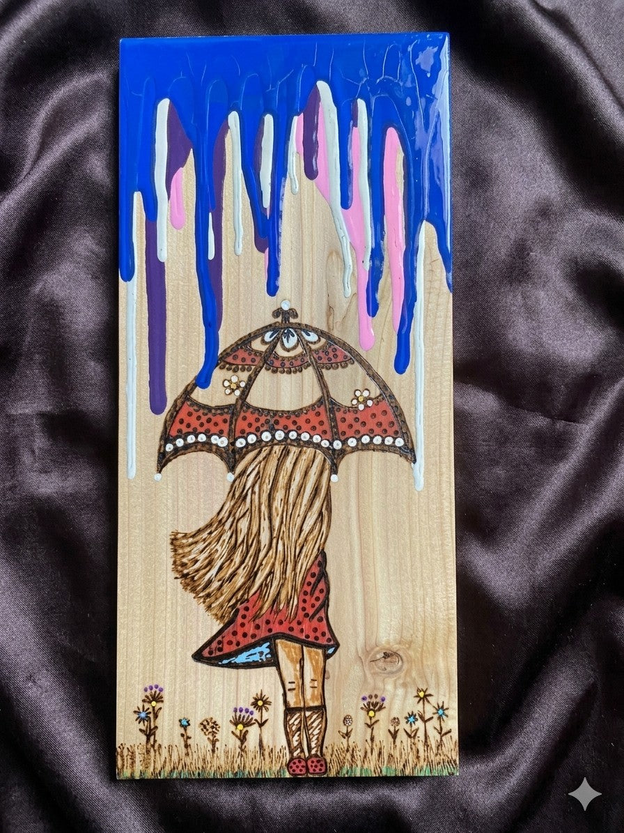 KELZ BELZ™: "Daydream" - Original Wood Burned & Acrylic Mixed Media Art - 12x5 Panel.