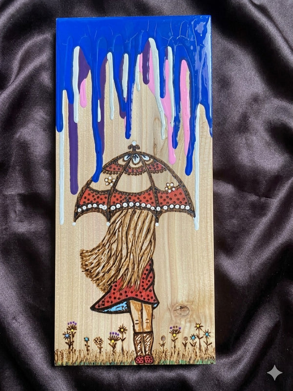 KELZ BELZ™: "Daydream" - Original Wood Burned & Acrylic Mixed Media Art - 12x5 Panel.