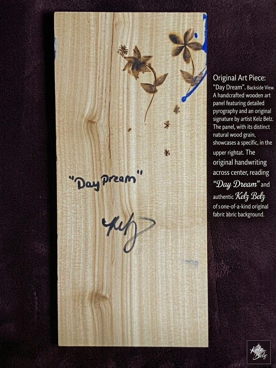 KELZ BELZ™: "Daydream" - Original Wood Burned & Acrylic Mixed Media Art - 12x5 Panel.
