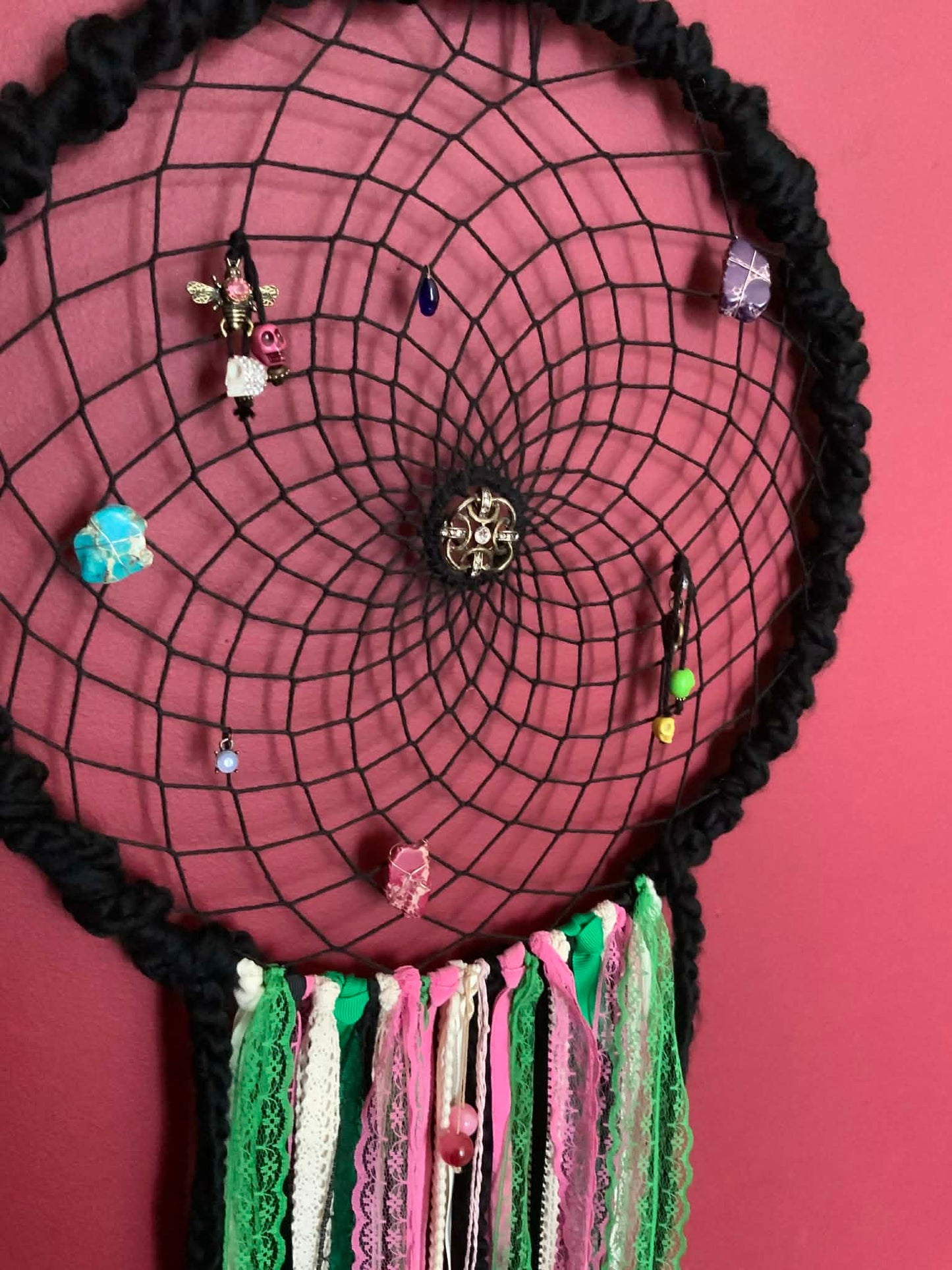 KELZ BELZ™: THE ENCHANTED WEB GOTHIC CRYSTAL & SKULL DREAMCATCHER.