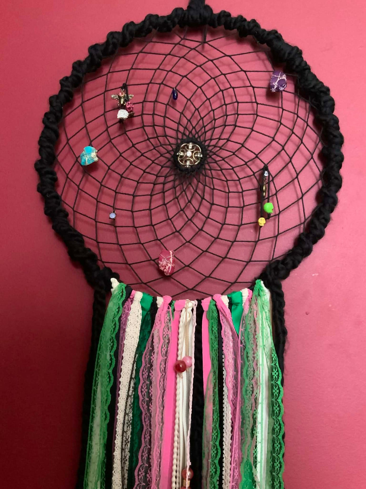 KELZ BELZ™: THE ENCHANTED WEB GOTHIC CRYSTAL & SKULL DREAMCATCHER.