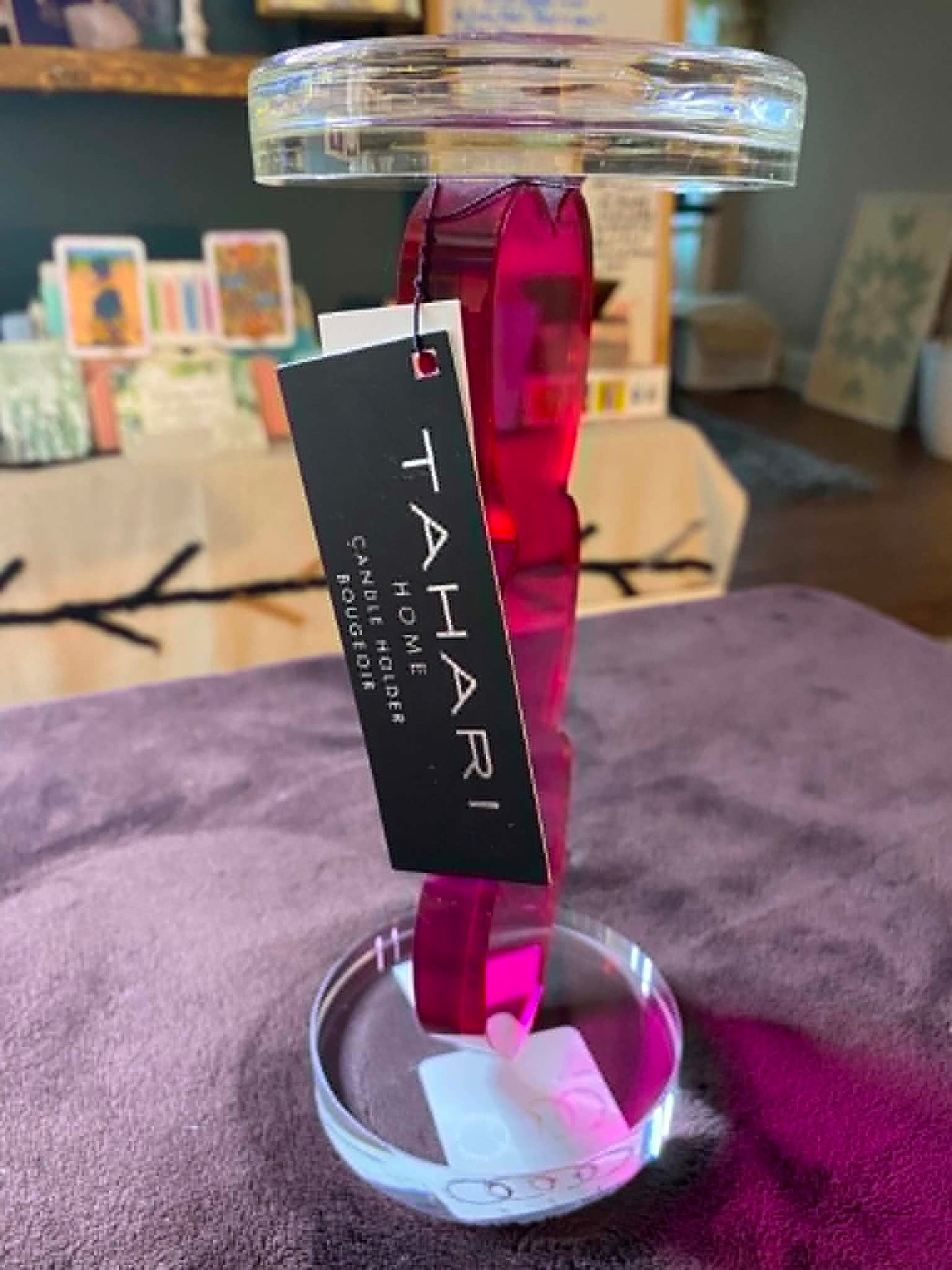 U.NIQUE DROPS™: Tahari Home Stacked Heart Acrylic Candle Holder. Pink Heart Décor. Modern Romantic Accent.
