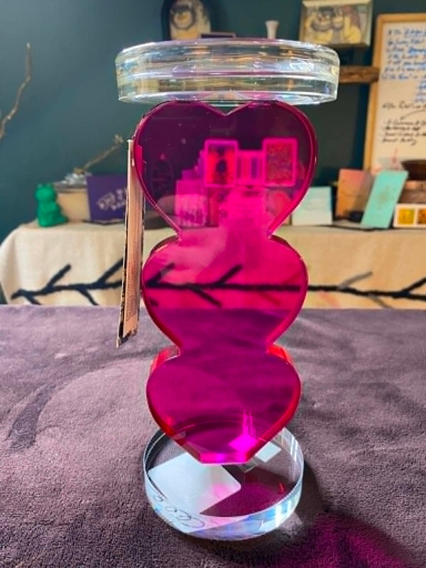 U.NIQUE DROPS™: Tahari Home Stacked Heart Acrylic Candle Holder. Pink Heart Décor. Modern Romantic Accent.