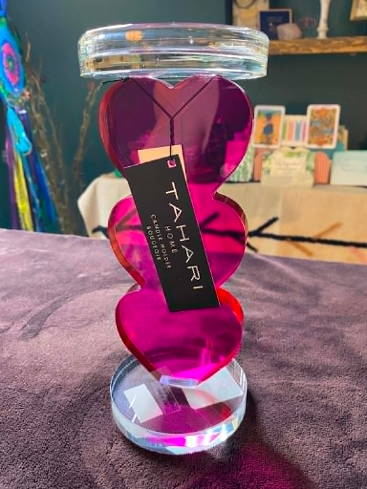 U.NIQUE DROPS™: Tahari Home Stacked Heart Acrylic Candle Holder. Pink Heart Décor. Modern Romantic Accent.